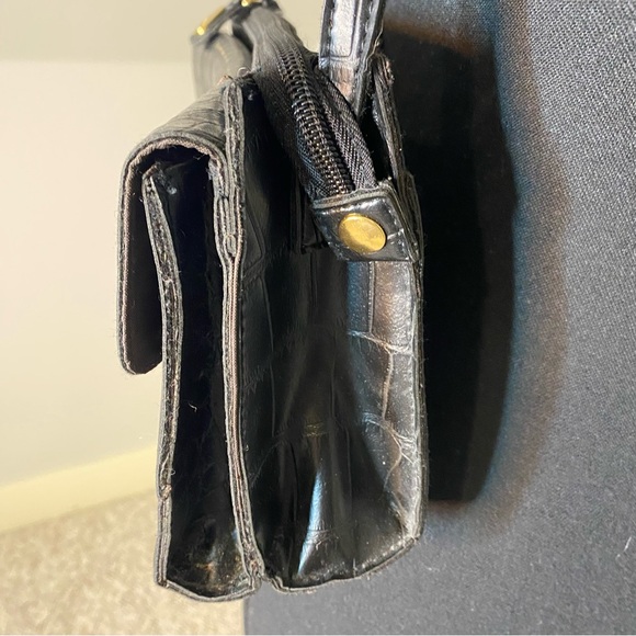 CORNELL Black Croc Embossed Shoulder Bag Purse Handbag Faux Leather - Picture 8 of 14